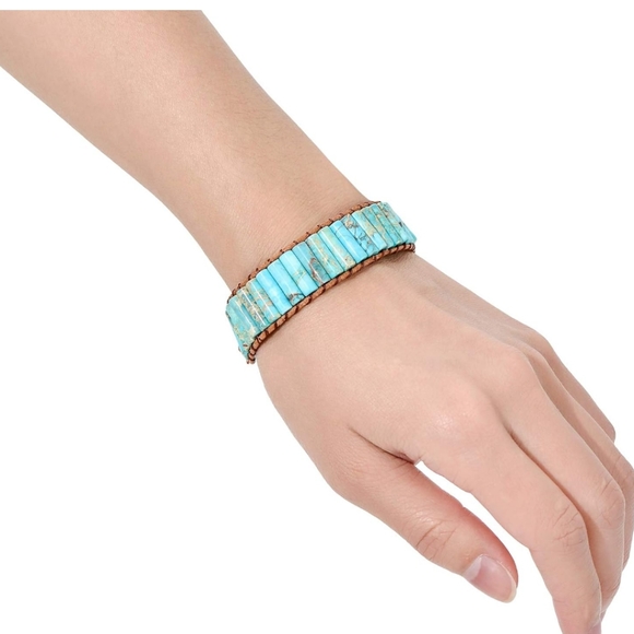 Boho turquoise and genuine leather bracelet nwot💗 - Picture 2 of 4